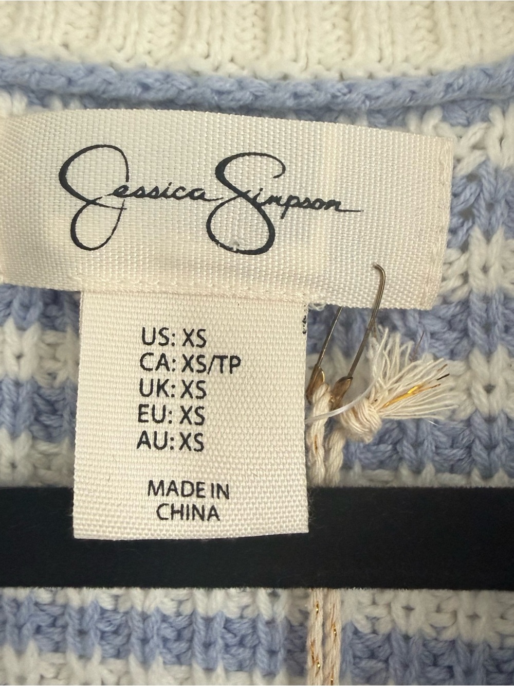Jessica Simpson Blue and White Striped Knit Quarter-Zip Sweater Coastal XS NWT - Picture 6 of 9
